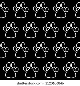 Doodle dog paw seamless pattern background. 