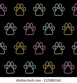 Doodle dog paw seamless pattern background. Abstract dog paw track swatch  for card, invitation, veterinarian clinic poster, textile, bag print, modern workshop advertising etc. 