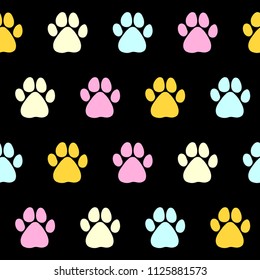 Doodle dog paw seamless pattern background. Abstract dog paw track swatch  for card, invitation, veterinarian clinic poster, textile, bag print, modern workshop advertising etc. 