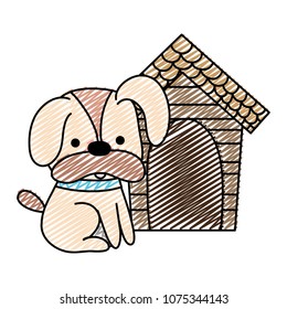 doodle dog pet animal with wood house