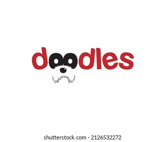 doodle dog wordmark as pet logo with letter o as pair of eyes	