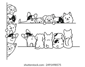 Doodle dogs cute, peeking pet vector