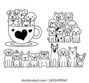 Doodle dogs cute, pet lover vector