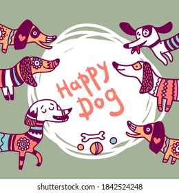 Doodle dogs. Hand drawn funny animals. Good for print for clothes, case for smartphone