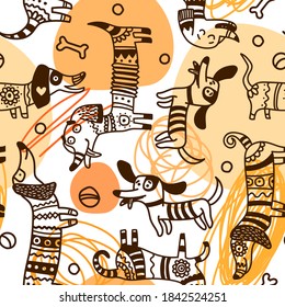 Doodle dogs. Hand drawn funny animals. Good for print for clothes, case for smartphone. Seamless pattern