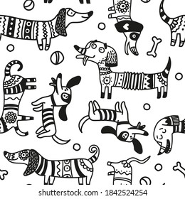 Doodle dogs. Hand drawn funny animals. Good for print for clothes, case for smartphone. Seamless pattern
