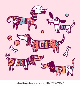 Doodle dogs. Hand drawn funny animals. Good for print for clothes, case for smartphone