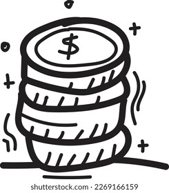 doodle dollar coin icon outline vector illustration
