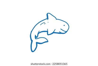 Doodle dolphin art illustration with black and white style.