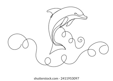 Doodle Dolphin Fish Curve Silhouette One Editable Line Drawn For Design Zoo Veterinary card Invitation Banner Flyer Pattern Background Advertising Poster Print