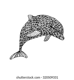 Doodle dolphin in vector. Hand drawn