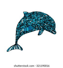 Doodle dolphin in vector. Hand drawn