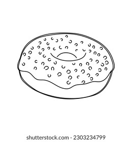 Doodle of donut isolated on white background. Vector.