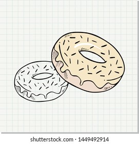 Doodle donut on paper background
