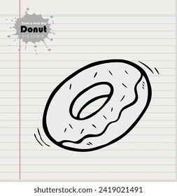 Doodle donut on paper background. Vector bakery background design