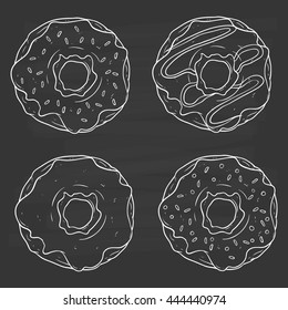 Doodle donut with sprinkles on chalkboard background