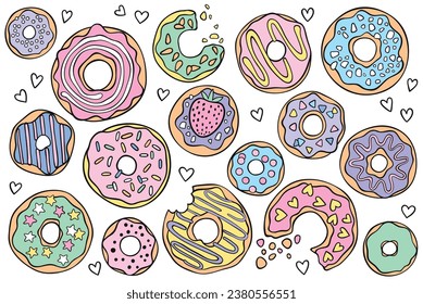 doodle donut sweet icon set  