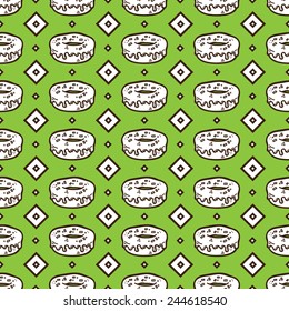 doodle donuts pattern. Vector doodle seamless pattern with donuts for wallpaper, web page background, surface textures, textile, scrap book, design fabric, menu