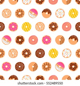 Doodle donuts seamless pattern on white background