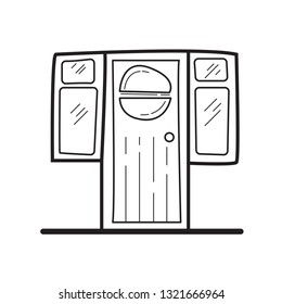 doodle door and window icon vector