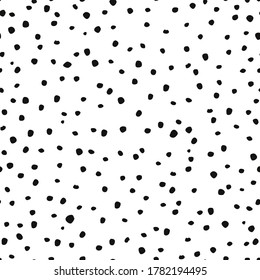 Doodle Dots Seamless Pattern. Sketchy Hand Drawn graphic print. Black and white dotted background. Grungy painted ornament. Vector illustration.