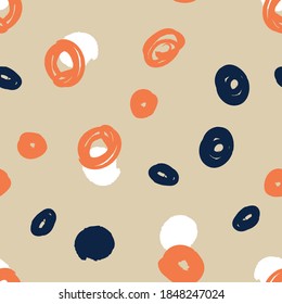 Doodle dots texture. Seamless pattern with ink brush circles. Abstract Hand drawn background for design and decoration textile, covers, package, wrapping paper.