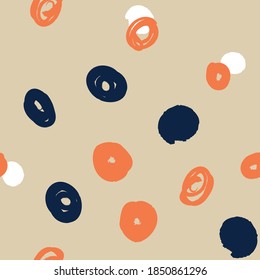 Doodle dots texture. Seamless pattern with ink brush circles. Abstract Hand drawn background for design and decoration textile, covers, package, wrapping paper.