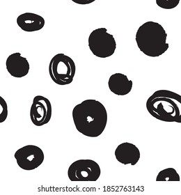 Doodle dots texture. Seamless pattern with ink brush circles. Abstract Hand drawn background for design and decoration textile, covers, package, wrapping paper.