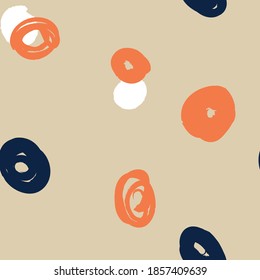 Doodle dots texture. Seamless pattern with ink brush circles. Abstract Hand drawn background for design and decoration textile, covers, package, wrapping paper.