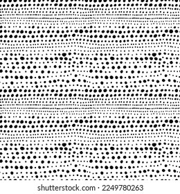 Doodle dotted lines seamless pattern. Black and white polka dots pattern. Small vector circles in a row. Horizontal stripes with round shapes. Simple monochrome geometric ornament. Abstract background