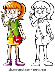Doodle drafting of girl with handbag illustration