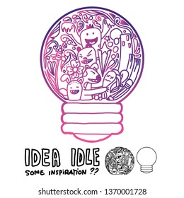 Doodle draw about idea stuck in light bulb as no inspiration of arts