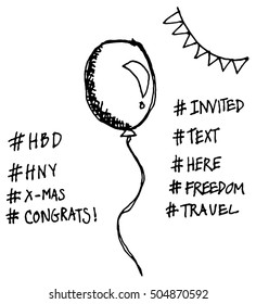 Doodle drawing balloon and text illustration vector