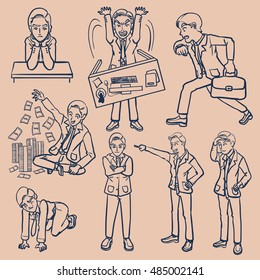 doodle drawing businessman character set