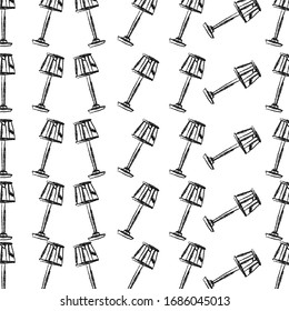 doodle drawing of classic table lamp with white background