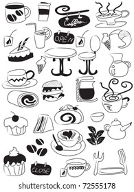 doodle drawing of coffee and tea icons