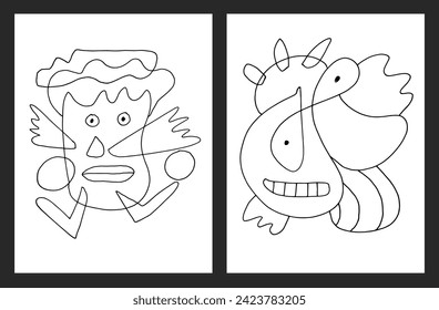 Doodle drawing coloring pages and book for children