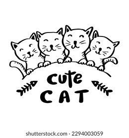 Doodle drawing cute cats for shirt design.