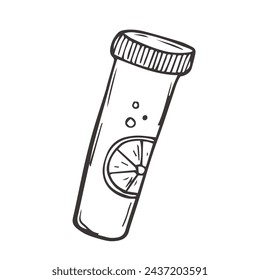 Doodle drawing of effervescent tablets. Vitamin C tablets