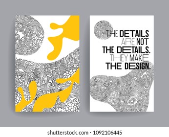 Doodle drawing of floral design. Detailed artwork with design quote.