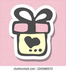 doodle drawing gift box with bow with heart symbol colorful
