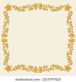 Doodle drawing gold floral frame background