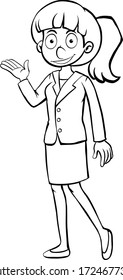 Doodle drawing of happy businesswoman on white background illustration