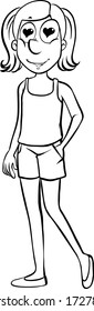Doodle drawing of happy girl on white background illustration