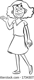 Doodle drawing of happy woman on white background illustration
