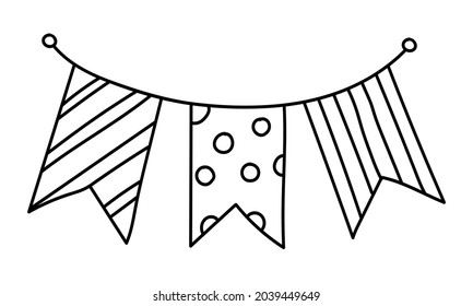 Doodle drawing with holiday banners, garlands for birthday party decoration