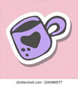 doodle drawing hot drink mug with heart symbol purple