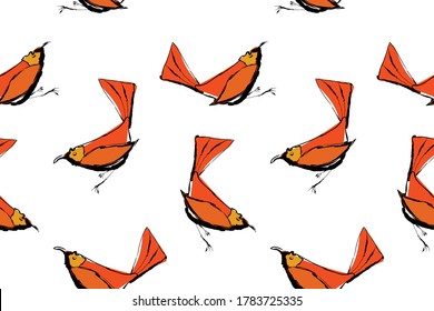 Doodle drawing image of bird, seamless background, vector illustration