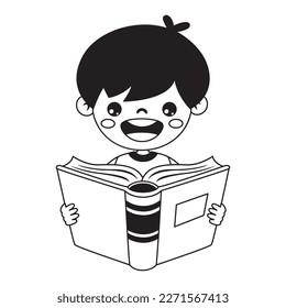 Doodle Drawing Of Kid Reading Book