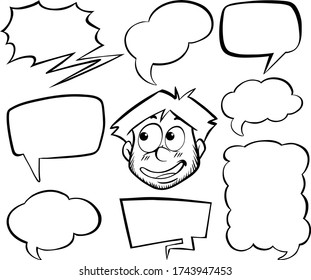 Doodle Zeichnung von Menschen- und Sprechblasen auf weißem Hintergrund